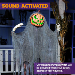 67-Inch Halloween Animatronic Standing Pumpkin Scarecrow Decoration