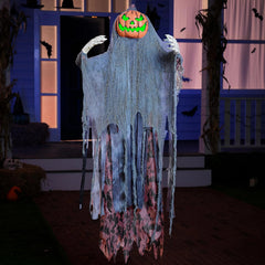 67-Inch Halloween Animatronic Standing Pumpkin Scarecrow Decoration