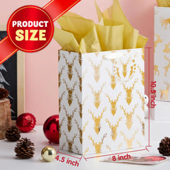 6 Pack Christmas Foil Gift Bags - Gold, 8 x 4.5 x 10.5 Inches