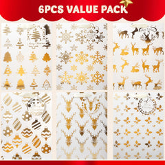 6 Pack Christmas Foil Gift Bags - Gold, 8 x 4.5 x 10.5 Inches
