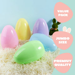 6 Pastel Jumbo Plastic Easter Eggs - Fillable for Hunt Party Favors