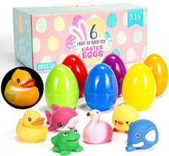 6 Light-Up Bath Toys with 3.2-Inch Prefilled Easter Eggs for Easter Egg Hunt