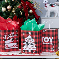 18 Pack Christmas White Kraft Bags with Handles