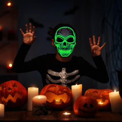 Green Halloween LED Skull Mask with Light-Up Gloves