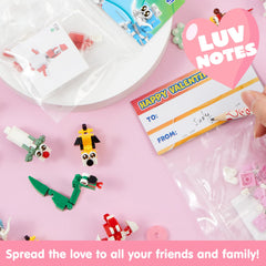 24 Pack Valentine's Day Cards with Animal Building Blocks - Party Favor Toys