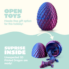 4-Pack 3D Printed Dragon Eggs with Laser Dragon - Articulated Fidget Toys for Kids