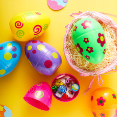 6 Large Printed Easter Eggs - 6 Inch Jumbo Plastic Fillable Eggs for Easter Hunt