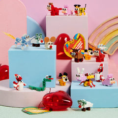 26 Building Blocks Animals with Prefilled Hearts and Kids Valentine's Cards