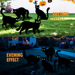 6 Halloween Black Cat Yard Signs with Glow-in-the-Dark Eyes