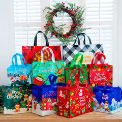 20 PCS Christmas Reusable Gift Bags, Assorted Sizes with Handles