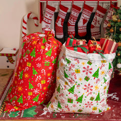 2-Pack Large Red & White Christmas Holiday Plastic Gift Bags