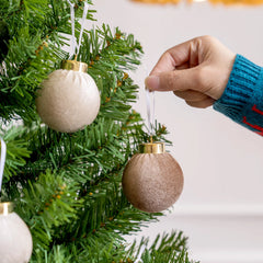 15 Pcs Christmas Velvet Ball Ornaments Set, 2.36" Green Brown Neutral