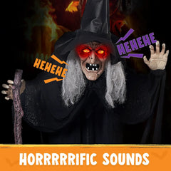 6ft Halloween Animatronics Witch with Cane