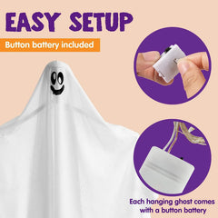 2 Pack Light-Up Hanging White Ghosts 35.4in