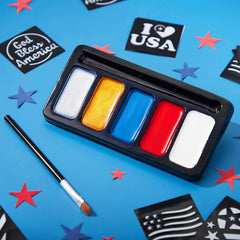 JOYIN 5-Color Patriotic Face & Body Paint Kit with Glitter and 16 Stencils - Red, White, Blue Makeup for 4th of July, Independence Day, Memorial Day, Veterans Day Parties