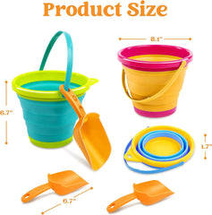 3Pcs Collapsible Beach Toy Buckets with Shovels