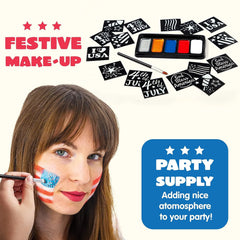 JOYIN 5-Color Patriotic Face & Body Paint Kit with Glitter and 16 Stencils - Red, White, Blue Makeup for 4th of July, Independence Day, Memorial Day, Veterans Day Parties