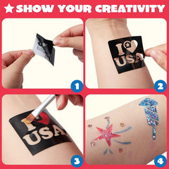 JOYIN 5-Color Patriotic Face & Body Paint Kit with Glitter and 16 Stencils - Red, White, Blue Makeup for 4th of July, Independence Day, Memorial Day, Veterans Day Parties
