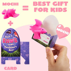 28-Pack Dinosaur Mochi Squishy Toys with Boxes - Valentine's Day Cards for Kids