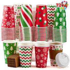 72-Pack 16 oz Christmas Disposable Paper Cups, 6 Festive Designs