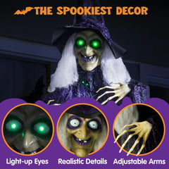 72-Inch Halloween Hanging Witch with Light-Up Eyes & Creepy Sound