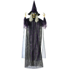 72-Inch Halloween Hanging Witch with Light-Up Eyes & Creepy Sound