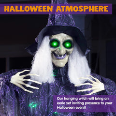 72-Inch Halloween Hanging Witch with Light-Up Eyes & Creepy Sound