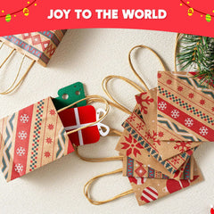 24 Pack Christmas Kraft Gift Bags with Handles