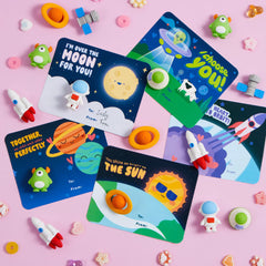 30 Space-Themed Valentine's Cards with Erasers for Party Favors
