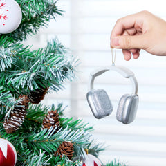 Mini Christmas Silver and White Headphone Glass Ornament