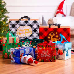 20 PCS Christmas Reusable Gift Bags, Assorted Sizes with Handles
