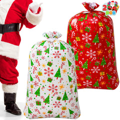 2-Pack Large Red & White Christmas Holiday Plastic Gift Bags