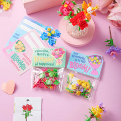 24-Piece Valentine's Day Flower Bouquet Building Blocks Set with Cards