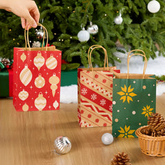 24 Pack Christmas Kraft Paper Gift Bags - Holiday Goody Bags