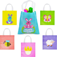 JOYIN 36 Pack Easter Non-Woven Gift Bags Cute Bunny Animal Easter Treat Bags for Kids Party Supplies Classroom Prizes