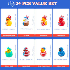JOYIN 24-Pack Patriotic Rubber Ducks, 2.6-Inch Toys, 8 Unique Designs