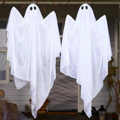 2 Pcs 35.4” Halloween Hanging Light-Up Ghost with Blue LED Lights