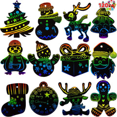 48-Pack Christmas Scratch Art Ornaments