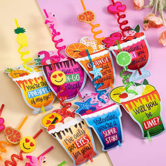 28 Reusable Drinking Straws with Kids' Valentine Cards for Valentine Party Favors