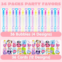 36-Pack Kids Valentine's Cards with Mini Bubble Maker Wands - Classroom Exchange Gifts