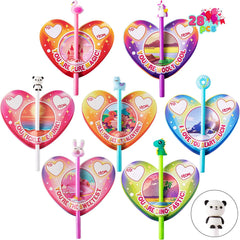 28Pcs Kids Valentine's Cards with Animal Pens - Classroom Exchange Gifts