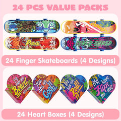 28 Mini Skateboards in Boxes with Kids Valentine's Cards for Classroom Exchange
