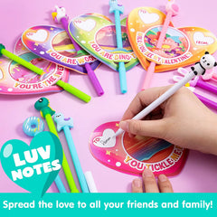 28Pcs Kids Valentine's Cards with Animal Pens - Classroom Exchange Gifts