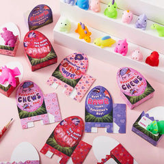 28-Pack Dinosaur Mochi Squishy Toys with Boxes - Valentine's Day Cards for Kids