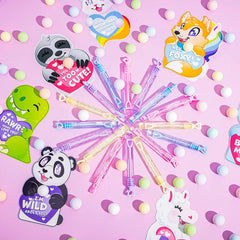 36-Pack Kids Valentine's Cards with Mini Bubble Maker Wands - Classroom Exchange Gifts