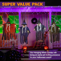 4 Pcs Hanging Witches (Purple, Orange, Green, Grey)
