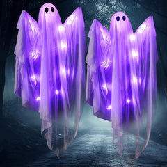 35.5" Halloween Hanging Ghost with Purple LED Light