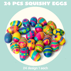 JOYIN 24 Pack Colorful Squishy Easter Eggs - Stress Relief Fidget Toys for Kids, Easter Party Supplies
