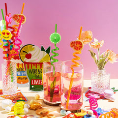 28 Reusable Drinking Straws with Kids' Valentine Cards for Valentine Party Favors