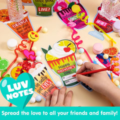 28 Reusable Drinking Straws with Kids' Valentine Cards for Valentine Party Favors